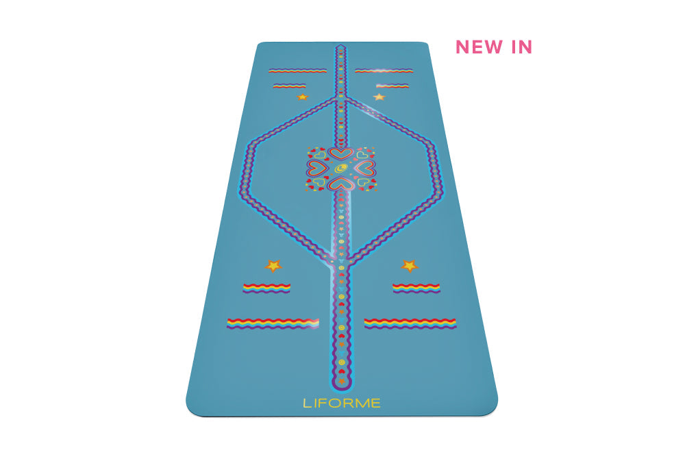 New In - Portrait view of Liforme Kids Playful Yoga Mat Blue