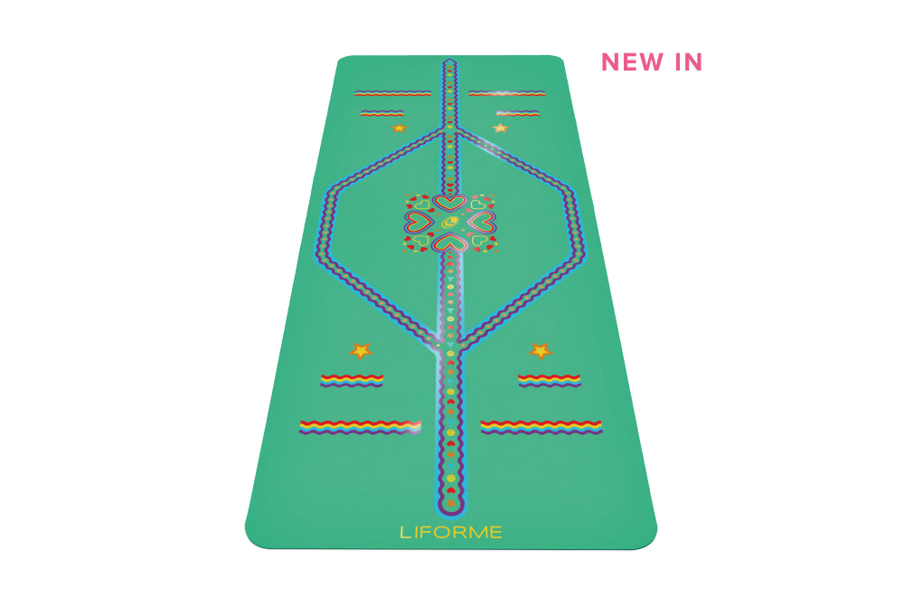 New In - Portrait view of Liforme Kids Playful Yoga Mat Green