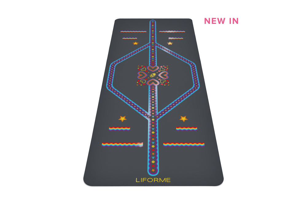 New In - Portrait view of Liforme Kids Playful Yoga Mat Blue