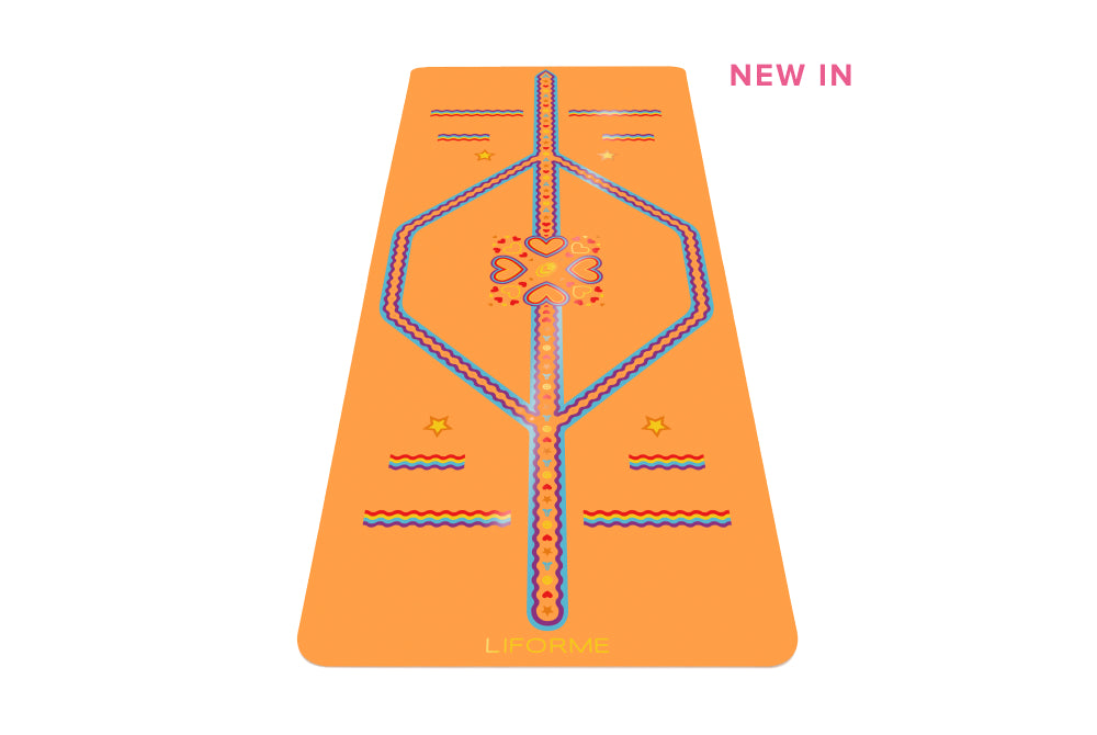 New In - Portrait view of Liforme Kids Playful Yoga Mat Orange