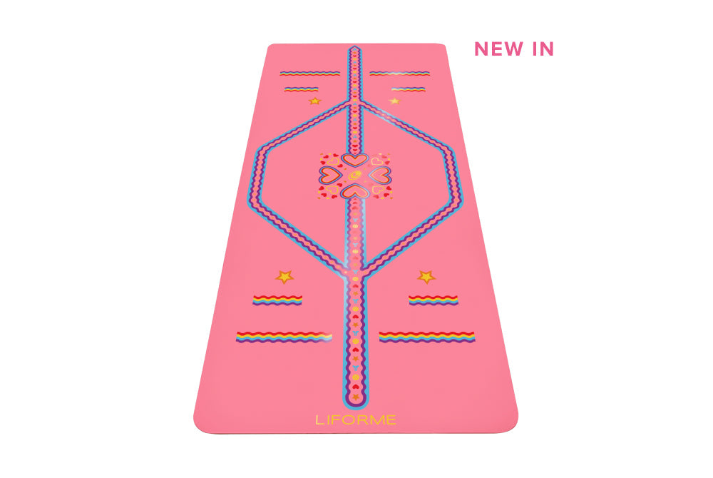 New In - Portrait view of Liforme Kids Playful Yoga Mat Pink