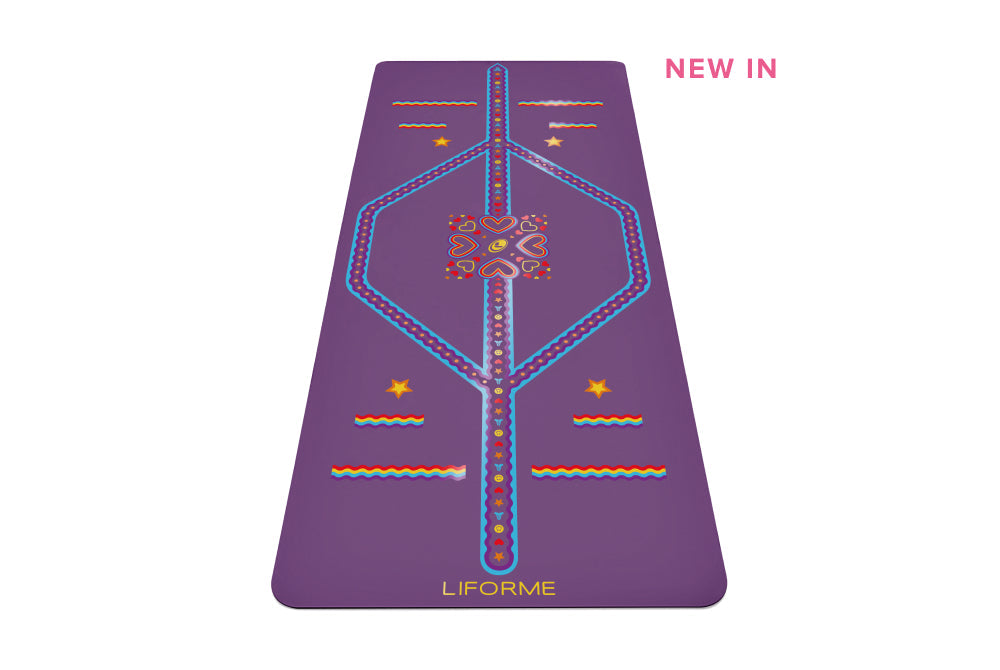 New In - Portrait view of Liforme Kids Playful Yoga Mat Purple
