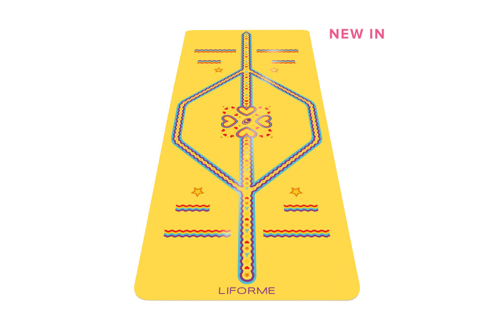 New In - Portrait view of Liforme Kids Playful Yoga Mat Purple