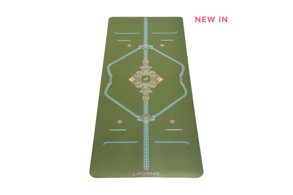 Liforme Mindful Garden Travel Yoga Mat - Olive/Floral image 1