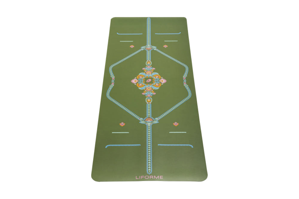 Liforme Mindful Garden Travel Yoga Mat - Olive/Floral image 6