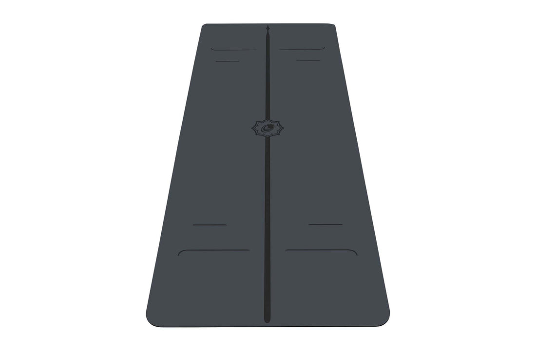 Portrait view of grey Evolve Yoga mat from Liforme